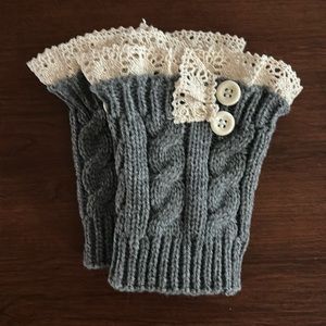 Cable Knot Boot Cuff Toppers Gray/Cream